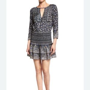 Veronica Beard Makai Printed Silk Smocked Boho Mini Dress, Size 8